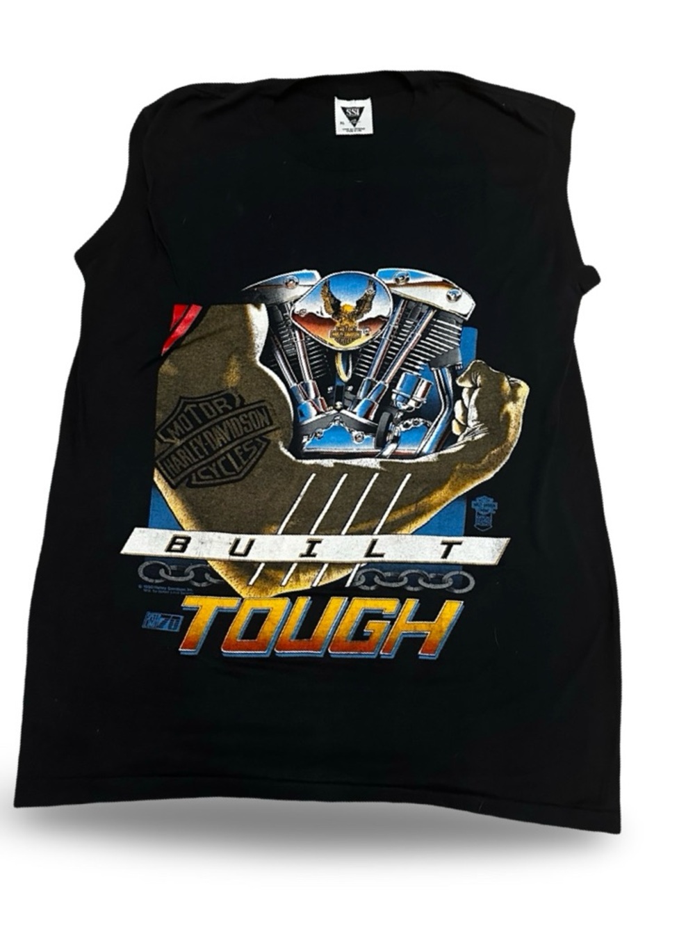 1990 Vintage Harley-Davidson "Built Tough" Black Graphic Tank | Size XL